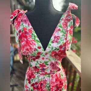 by AMICA V-NECK FIT & FLARE PINK & RED FLORAL MAXI DRESS DERBY PARTY SZ 10 NWT